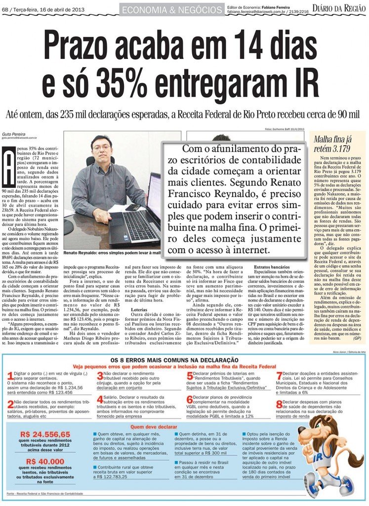 Matéria - Diario da Região - Imposto de Renda